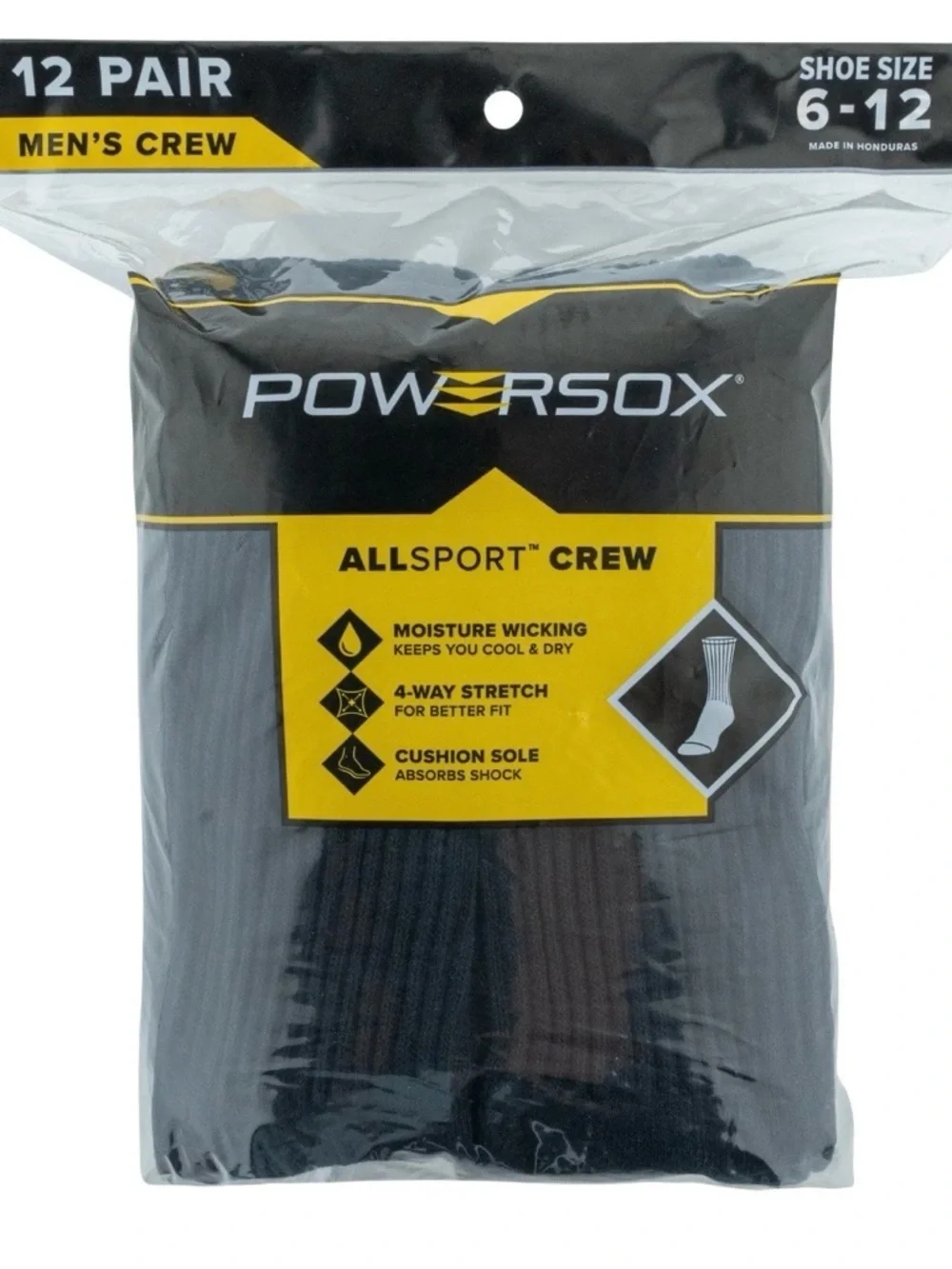 2 PowerSox Men's Cushion Crew Socks, 12-Pack Size 6-12